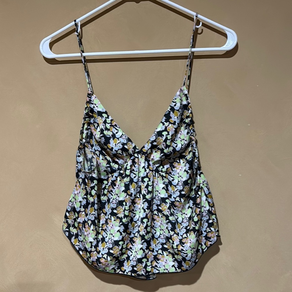 Free People White and Blue Relaxed Crop Camisole
